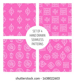 Set of 4 vector seamless patterns with handwritten love phrases