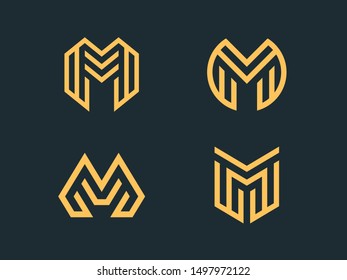 Set of 4 vector signs. Letter M in a linear style