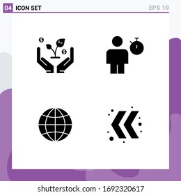 Set of 4 Vector Solid Glyphs on Grid for finance; globe; avatar; performance; arrow Editable Vector Design Elements