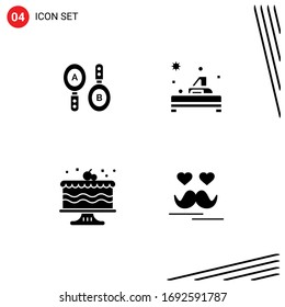 Set of 4 Vector Solid Glyphs on Grid for research; cake; computing; table; party Editable Vector Design Elements