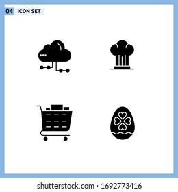 Set of 4 Vector Solid Glyphs on Grid for cloud; buy; network; cooker; shopping cart Editable Vector Design Elements