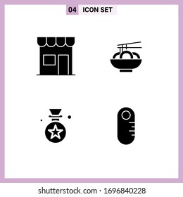 Set of 4 Vector Solid Glyphs on Grid for building; star; retail; food; badge Editable Vector Design Elements