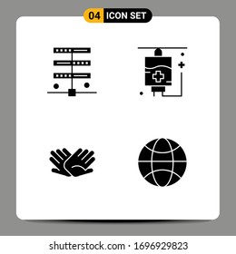 Set of 4 Vector Solid Glyphs on Grid for data; help; server; medical; relations Editable Vector Design Elements