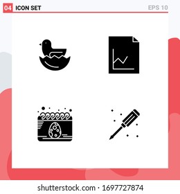 Set of 4 Vector Solid Glyphs on Grid for duck; egg; analytics; calendar; plumber Editable Vector Design Elements