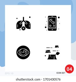 Set of 4 Vector Solid Glyphs on Grid for lungs; view; call; smart phone; look Editable Vector Design Elements