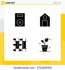 Set of 4 Vector Solid Glyphs on Grid for devices; bamboo; technology; learn; relax Editable Vector Design Elements
