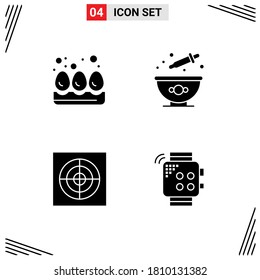 Set of 4 Vector Solid Glyphs on Grid for breakfast; fan; baking; dye; watch Editable Vector Design Elements