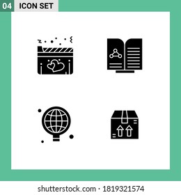 Set of 4 Vector Solid Glyphs on Grid for film; world; movie; report; idea Editable Vector Design Elements