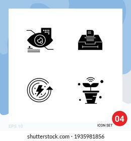 Set of 4 Vector Solid Glyphs on Grid for eye; ecology; technology; business; environmental protection Editable Vector Design Elements