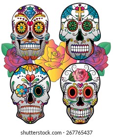 Set of 4 Vector Sugar Skulls (Day of the Dead)