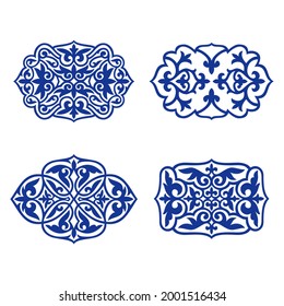 Set of 4 vectors. Islamic ornament vector, persian motiff. Asian floral designs. Abstract Asian elements of the national pattern of the ancient nomads of the Kazakhs, Kyrgyz, Mongols, Tatars, Uzbeks.