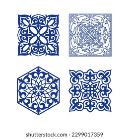 Set of 4 vectors. Islamic ornament vector, persian motiff. Asian floral designs. Abstract Asian elements of the national pattern of the ancient nomads of the Kazakhs, Kyrgyz, Mongols, Tatars, Uzbeks.