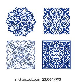 Conjunto de 4 vectores. Vector de ornamento islámico, motivo persa. Diseños florales asiáticos. Resumen de elementos asiáticos del patrón nacional de los antiguos nómadas de kazajos, kirguisos, mongoles, tártaros, uzbekos.