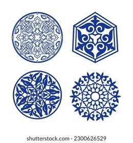 Set of 4 vectors. Islamic ornament vector, persian motiff. Asian floral designs. Abstract Asian elements of the national pattern of the ancient nomads of the Kazakhs, Kyrgyz, Mongols, Tatars, Uzbeks.