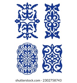 Set of 4 vectors. Islamic ornament vector, persian motiff. Asian floral designs. Abstract Asian elements of the national pattern of the ancient nomads of the Kazakhs, Kyrgyz, Mongols, Tatars, Uzbeks.
