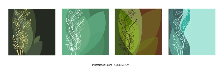 Set of 4 vectors with leaf pattern   Eco green design. 