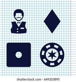 Set of 4 vegas filled icons such as diamonds, dice, casino boy