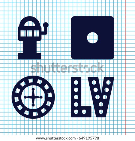 Set of 4 vegas filled icons such as roulette, dice, vegas