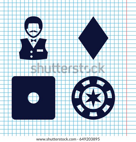 Set of 4 vegas filled icons such as diamonds, dice, casino boy