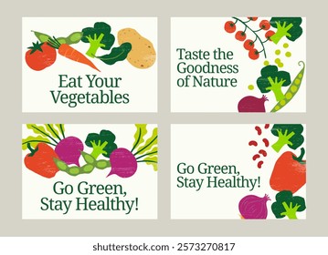 Set of 4 Veggie Theme Horizontal Banners with Inspirational Quotes