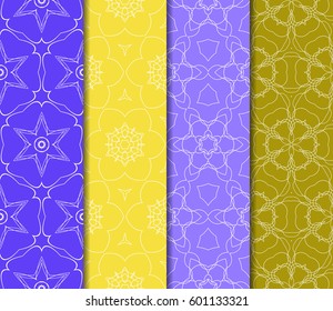 Set of 4 vertical e seamless lace pattern with elements of floral ornament. Different colored bases. vector illustration. For decorating invitations, fashion design, textiles