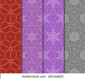 Set of 4 vertical e seamless lace pattern with elements of floral ornament. Different colored bases. vector illustration. For decorating invitations, fashion design, textiles