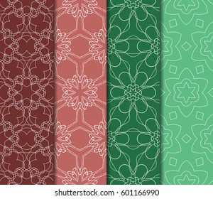 Set of 4 vertical e seamless lace pattern with elements of floral ornament. Different colored bases. vector illustration. For decorating invitations, fashion design, textiles