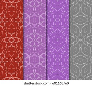Set of 4 vertical e seamless lace pattern with elements of floral ornament. Different colored bases. vector illustration. For decorating invitations, fashion design, textiles