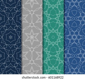 Set of 4 vertical e seamless lace pattern with elements of floral ornament. Different colored bases. vector illustration. For decorating invitations, fashion design, textiles
