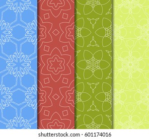 Set of 4 vertical e seamless lace pattern with elements of floral ornament. Different colored bases. vector illustration. For decorating invitations, fashion design, textiles