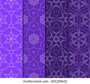 Set of 4 vertical e seamless lace pattern with elements of floral ornament. Different colored bases. vector illustration. For decorating invitations, fashion design, textiles
