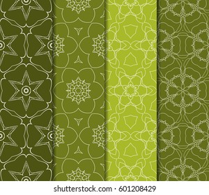 Set of 4 vertical e seamless lace pattern with elements of floral ornament. Different colored bases. vector illustration. For decorating invitations, fashion design, textiles