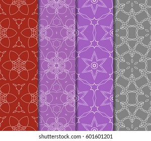 Set of 4 vertical e seamless lace pattern with elements of floral ornament. Different colored bases. vector illustration. For decorating invitations, fashion design, textiles