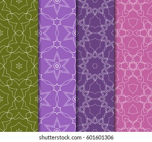 Set of 4 vertical e seamless lace pattern with elements of floral ornament. Different colored bases. vector illustration. For decorating invitations, fashion design, textiles
