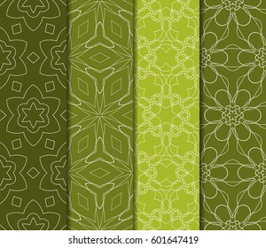 Set of 4 vertical e seamless lace pattern with elements of floral ornament. Different colored bases. vector illustration. For decorating invitations, fashion design, textiles