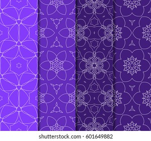 Set of 4 vertical e seamless lace pattern with elements of floral ornament. Different colored bases. vector illustration. For decorating invitations, fashion design, textiles