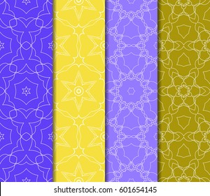 Set of 4 vertical e seamless lace pattern with elements of floral ornament. Different colored bases. vector illustration. For decorating invitations, fashion design, textiles