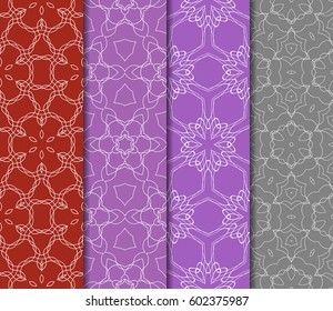 Set of 4 vertical e seamless lace pattern with elements of floral ornament. Different colored bases. vector illustration. For decorating invitations, fashion design, textiles