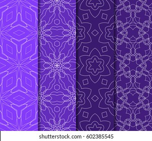 Set of 4 vertical e seamless lace pattern with elements of floral ornament. Different colored bases. vector illustration. For decorating invitations, fashion design, textiles