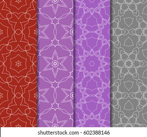 Set of 4 vertical e seamless lace pattern with elements of floral ornament. Different colored bases. vector illustration. For decorating invitations, fashion design, textiles
