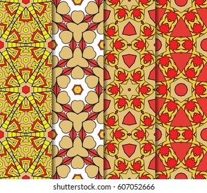 Set of 4 vertical e seamless lace pattern with elements of floral ornament. Different colored bases. vector illustration. For decorating invitations, fashion design, textiles