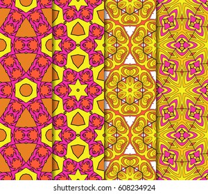 Set of 4 vertical e seamless lace pattern with elements of floral ornament. Different colored bases. vector illustration. For decorating invitations, fashion design, textiles