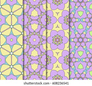 Set of 4 vertical e seamless lace pattern with elements of floral ornament. Different colored bases. vector illustration. For decorating invitations, fashion design, textiles