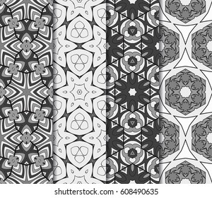 Set of 4 vertical e seamless lace pattern with elements of floral ornament. Different colored bases. vector illustration. For decorating invitations, fashion design, textiles