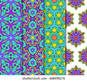 Set of 4 vertical e seamless lace pattern with elements of floral ornament. Different colored bases. vector illustration. For decorating invitations, fashion design, textiles