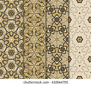 Set of 4 vertical e seamless lace pattern with elements of floral ornament. Different colored bases. vector illustration. For decorating invitations, fashion design, textiles