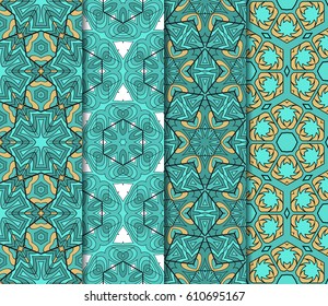 Set of 4 vertical e seamless lace pattern with elements of floral ornament. Different colored bases. vector illustration. For decorating invitations, fashion design, textiles