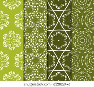 Set of 4 vertical e seamless lace pattern with elements of floral ornament. vector illustration. For decorating invitations, fashion design, textiles