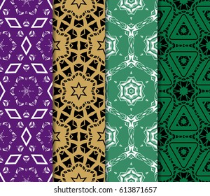 Set of 4 vertical e seamless lace pattern with elements of floral ornament. Different colored bases. vector illustration. For decorating invitations, fashion design, textiles