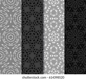 Set of 4 vertical e seamless lace pattern with elements of floral ornament. Different colored bases. vector illustration. For decorating invitations, fashion design, textiles